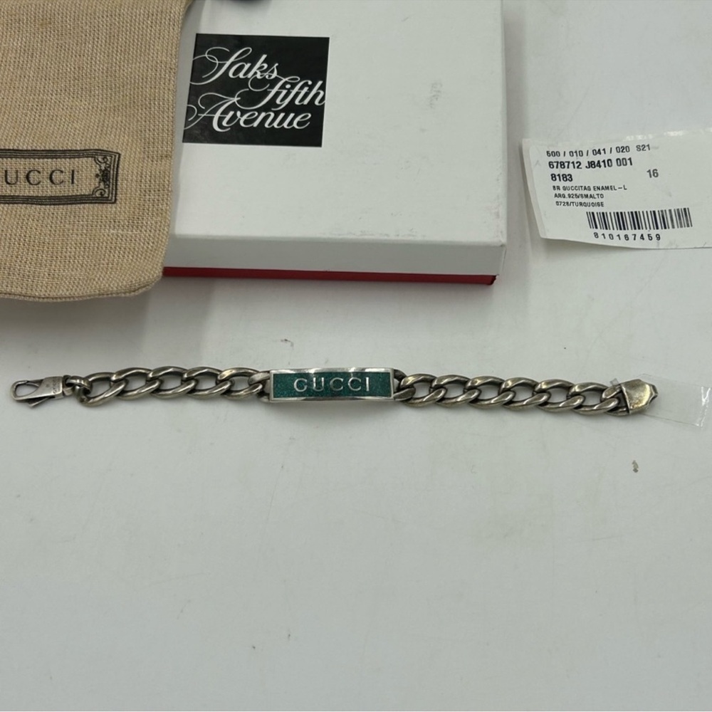 Gucci enamel logo ID link bracelet .925 sterling silver made in Italy - Picture 7 of 11